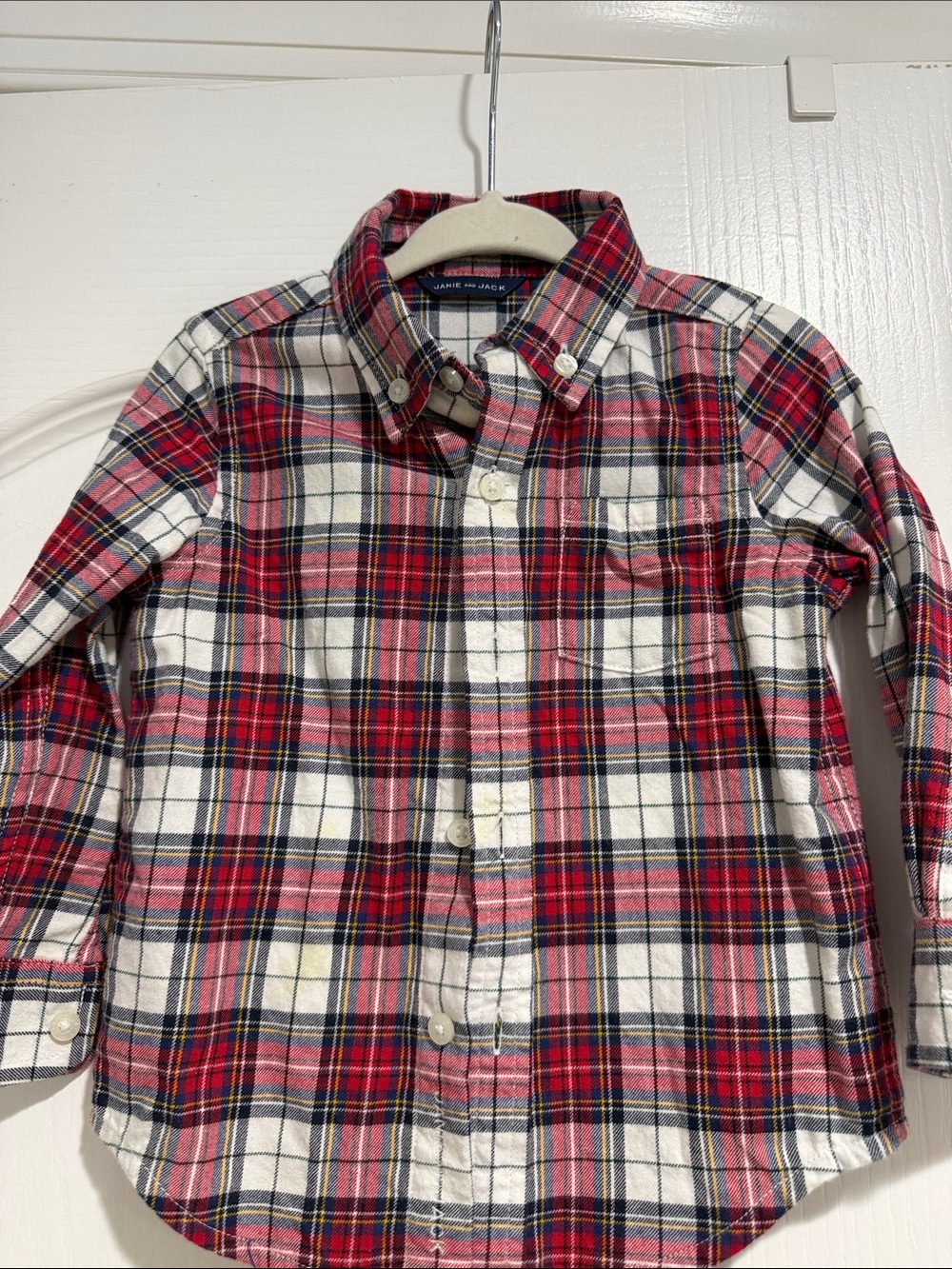 Janie & Jack White & Navy Plaid Button-Down Shirt for Kids